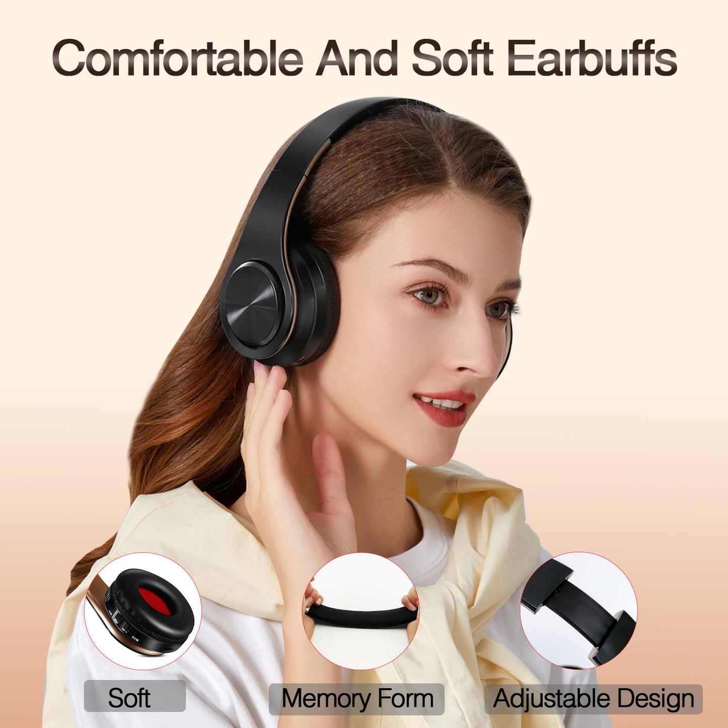 Gold Wireless Bluetooth Headphones for Men Gift, Stereo Headset with Built-in MIC & 3.5mm AUX Jack for iPhone Samsung
