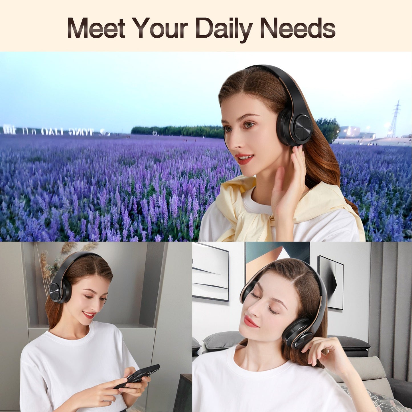 Gold Wireless Bluetooth Headphones for Men Gift, Stereo Headset with Built-in MIC & 3.5mm AUX Jack for iPhone Samsung