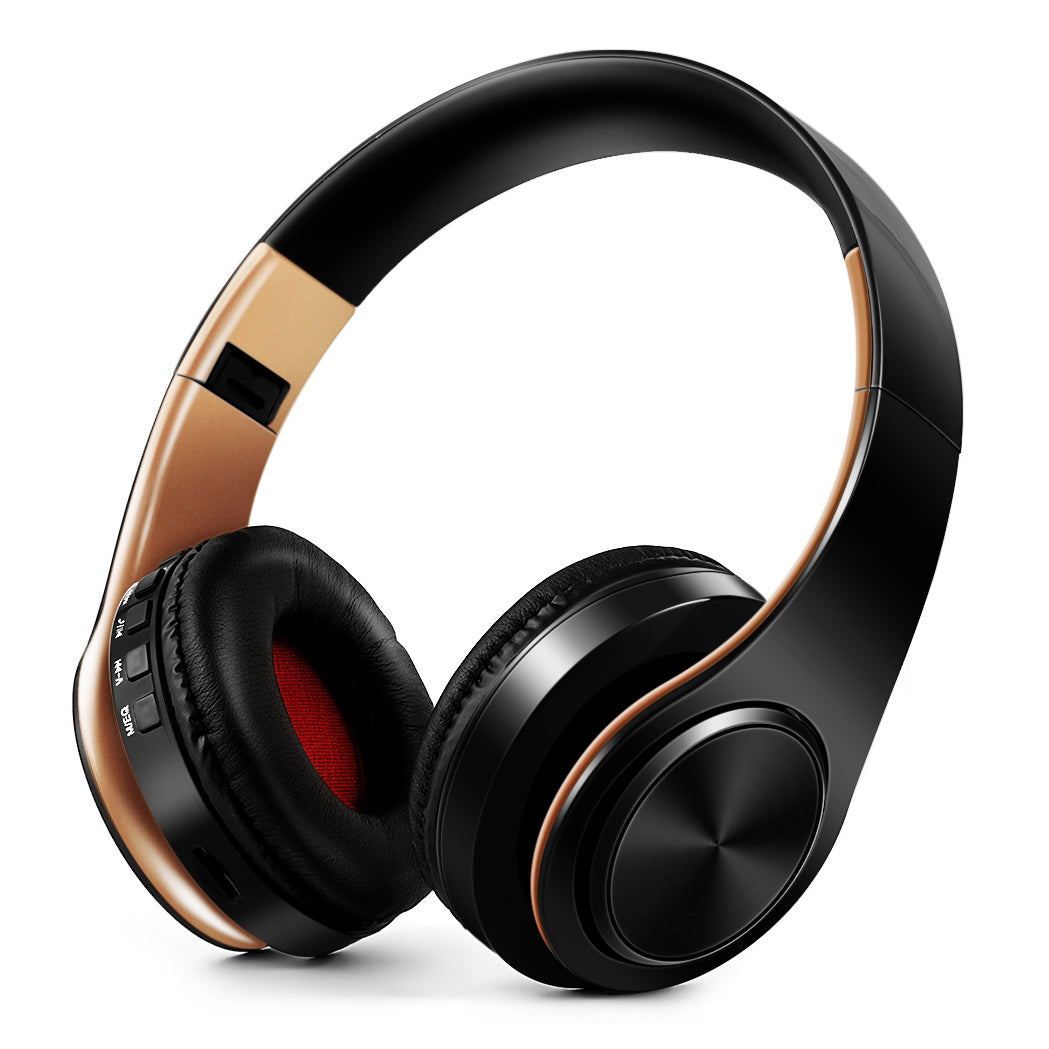 Gold Wireless Bluetooth Headphones for Men Gift, Stereo Headset with Built-in MIC & 3.5mm AUX Jack for iPhone Samsung