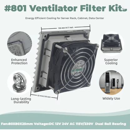 Ventilator Filter Fan Kit 80mm for Server Racks and Data Centers Waterproof and Dustproof