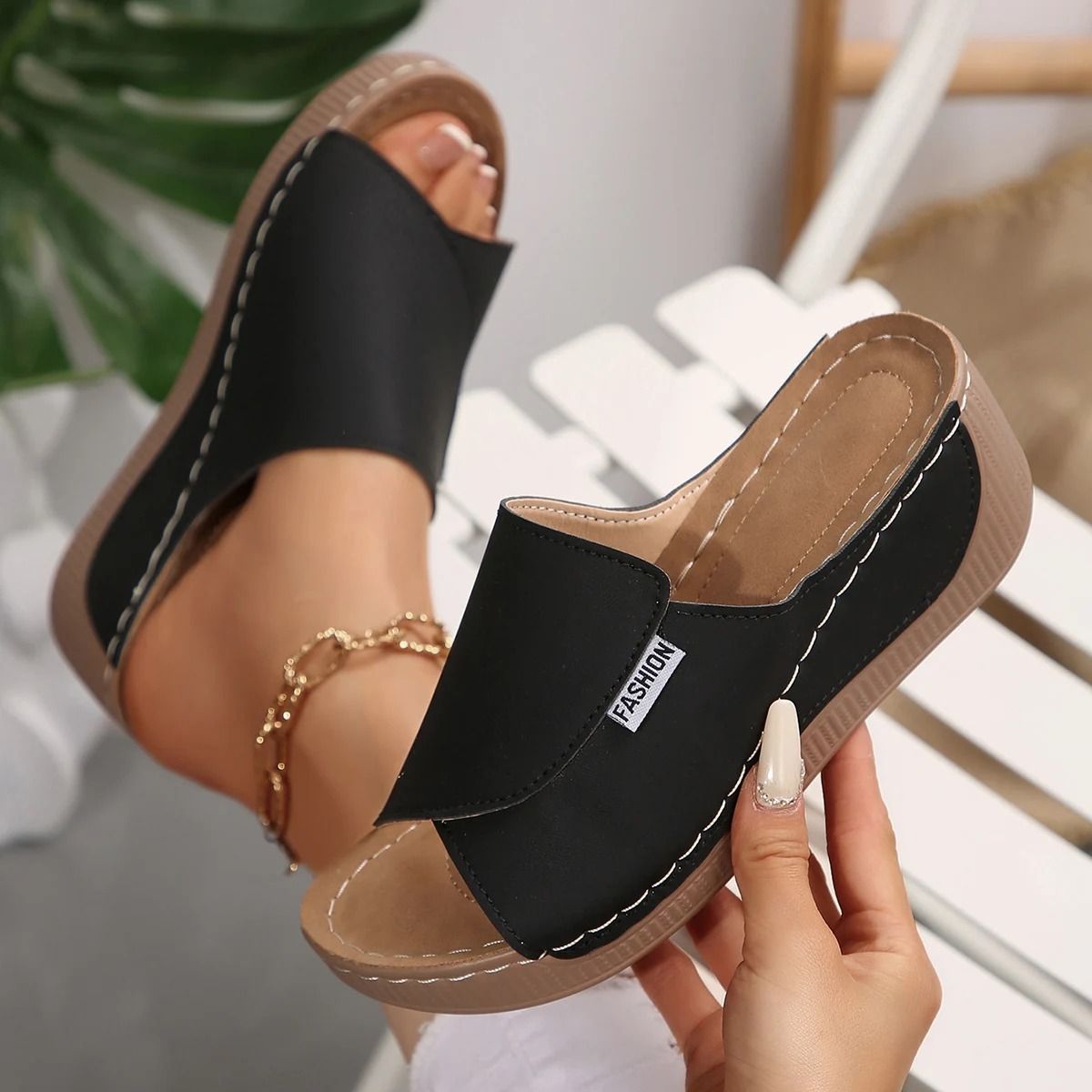 Womens Summer Wedge Slippers With Buckle And Open Toe Design 7