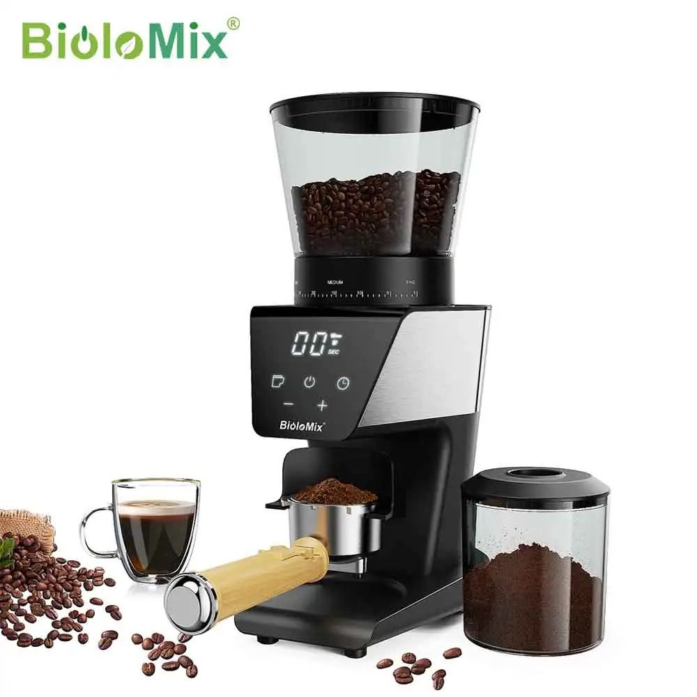 BioloMix Automatic Burr Coffee Grinder with 30 Grind Settings and Visual Bean Hopper for Espresso and Pour Over