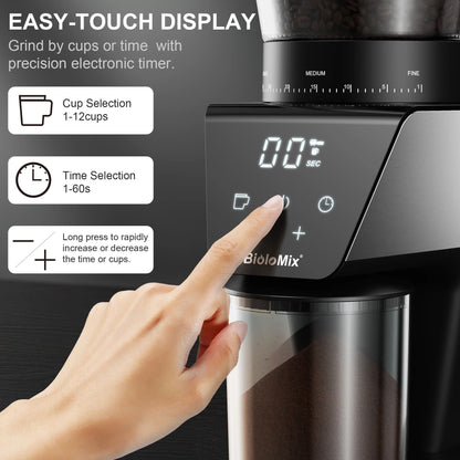 BioloMix Automatic Burr Coffee Grinder With 30 Grind Settings And Visual Bean Hopper For Espresso A 1