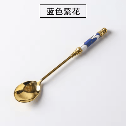 Gold Dessert Spoon With Ceramic Handle For Coffee And Ice Cream Stirring 5