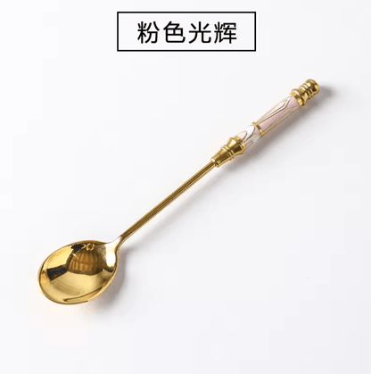 Gold Dessert Spoon With Ceramic Handle For Coffee And Ice Cream Stirring 6