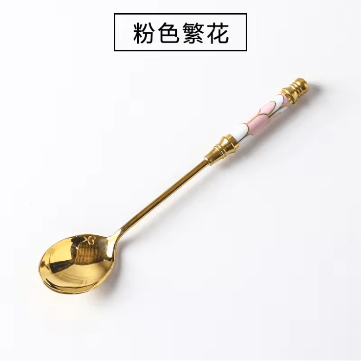 Gold Dessert Spoon With Ceramic Handle For Coffee And Ice Cream Stirring 8