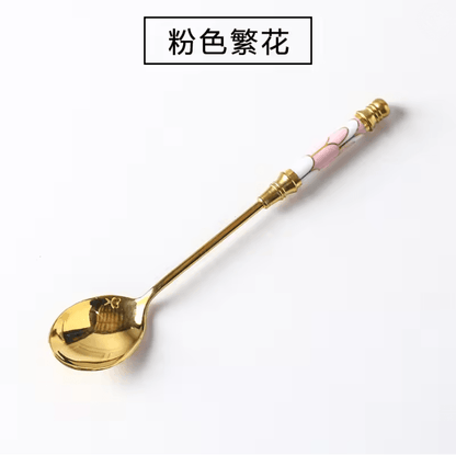 Gold Dessert Spoon With Ceramic Handle For Coffee And Ice Cream Stirring 8