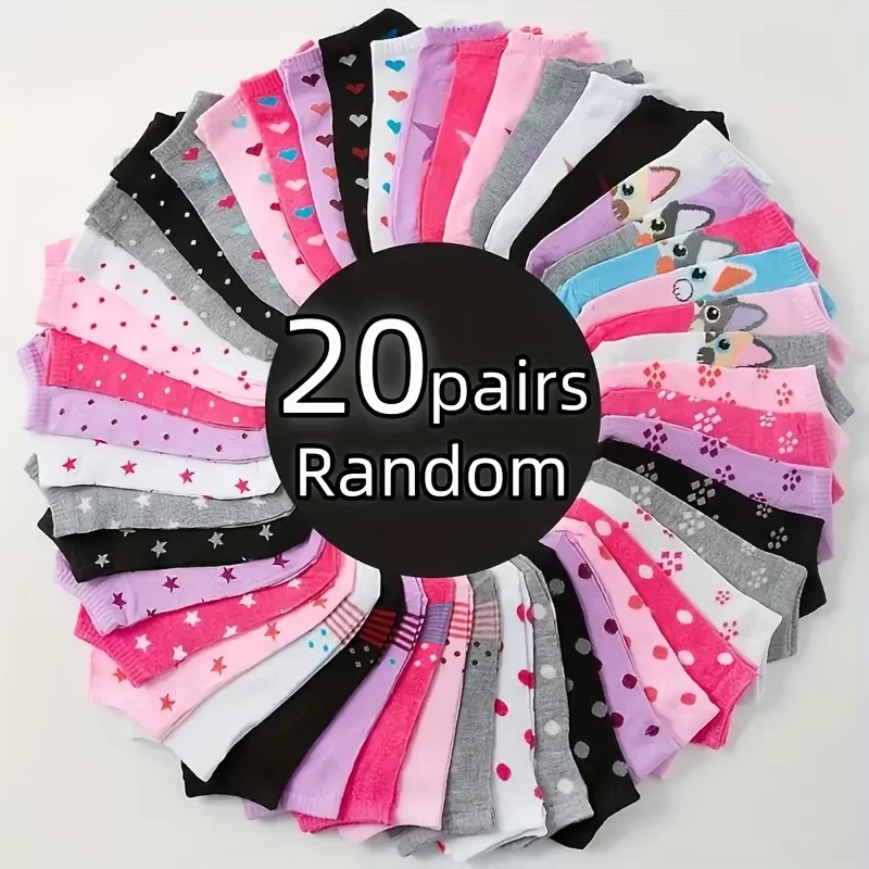 10/20/30/50/100Pairs Heart Print Socks – Valentine's Day Candy Colored Ankle Socks for Women – Cute Stockings & Hosiery