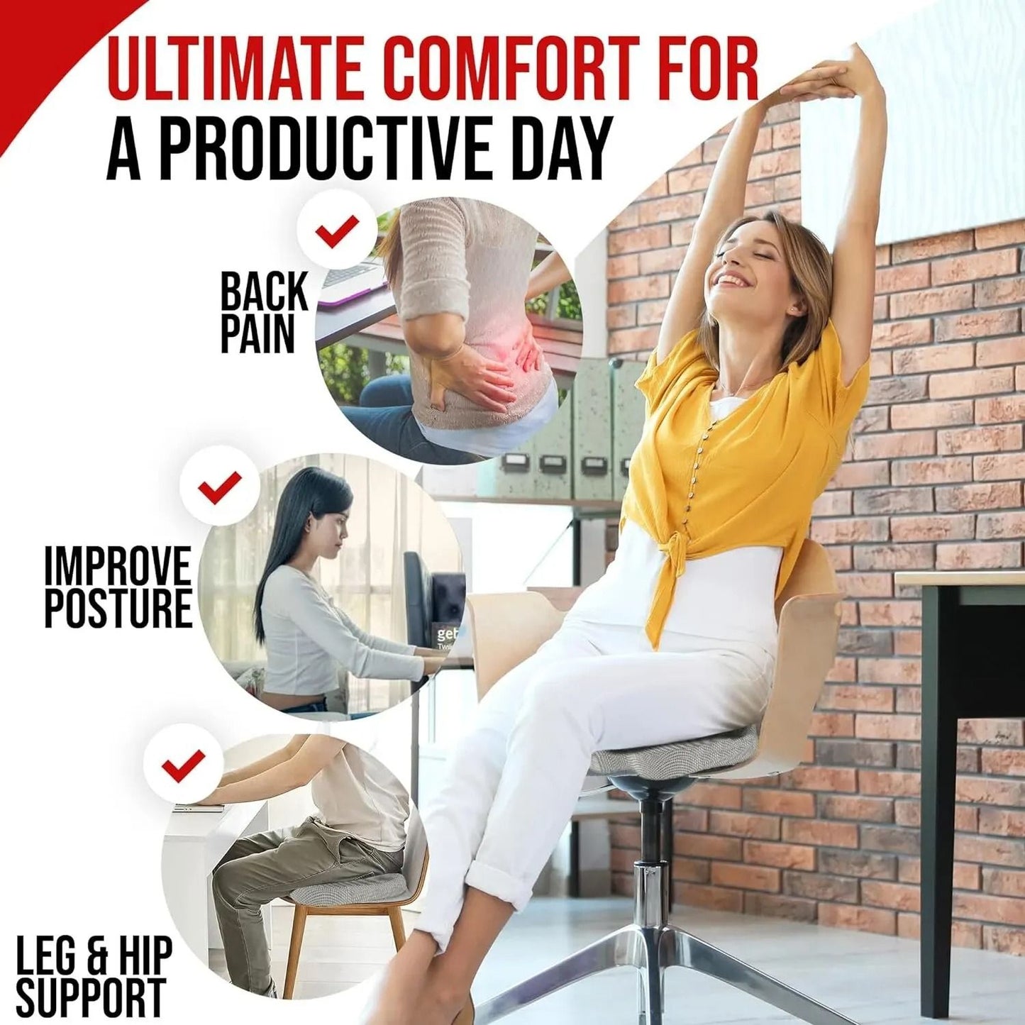 Ergonomic Memory Foam Seat Cushion For Office Chairs And Hemorrhoid Relief Support 1