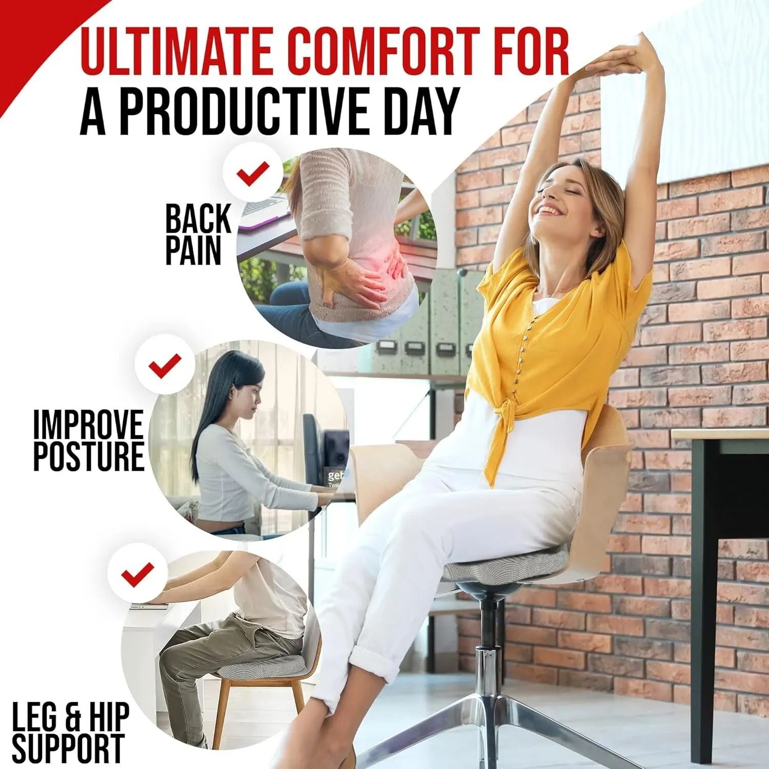 Ergonomic Memory Foam Seat Cushion For Office Chairs And Hemorrhoid Relief Support 1