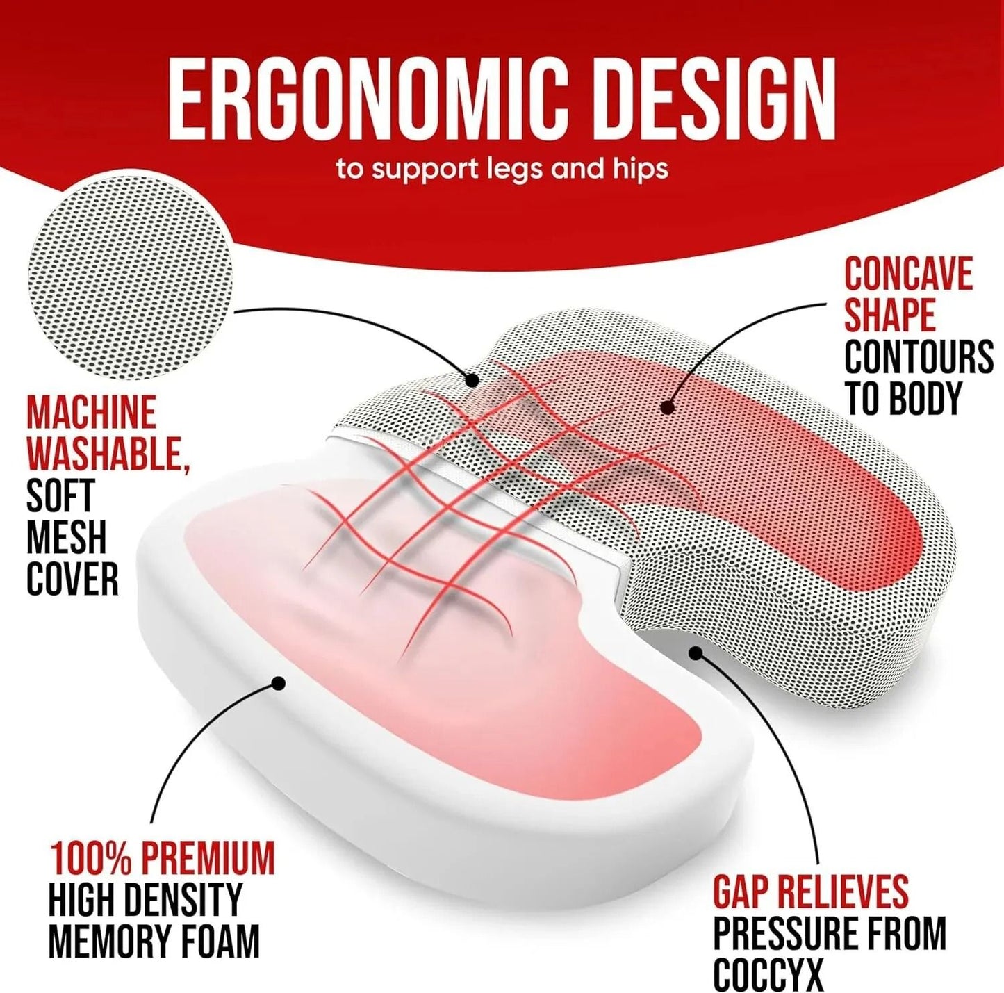 Ergonomic Memory Foam Seat Cushion For Office Chairs And Hemorrhoid Relief Support 2
