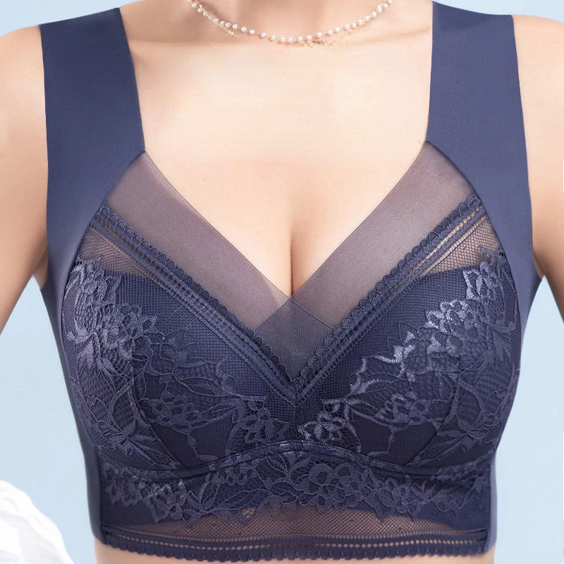 Womens Plus Size Push Up Bra, Ice Silk Seamless Bralette with Lace Trim, Wireless Comfort for Summer & Everyday Wear