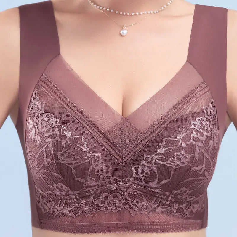 Womens Plus Size Push Up Bra, Ice Silk Seamless Bralette with Lace Trim, Wireless Comfort for Summer & Everyday Wear