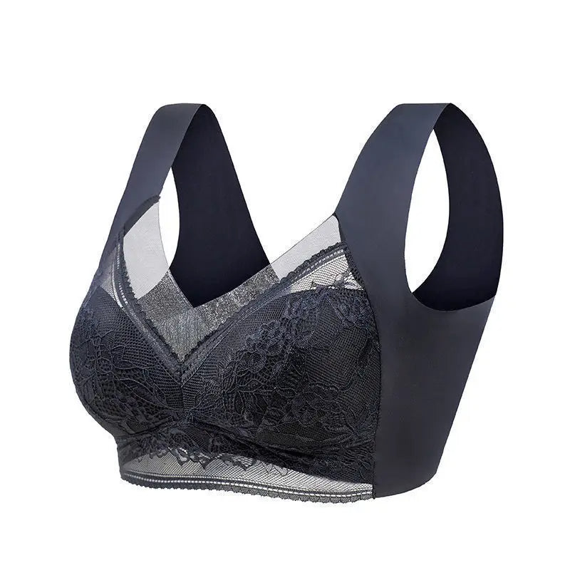 Womens Plus Size Push Up Bra, Ice Silk Seamless Bralette with Lace Trim, Wireless Comfort for Summer & Everyday Wear