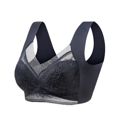 Womens Plus Size Push Up Bra, Ice Silk Seamless Bralette with Lace Trim, Wireless Comfort for Summer & Everyday Wear