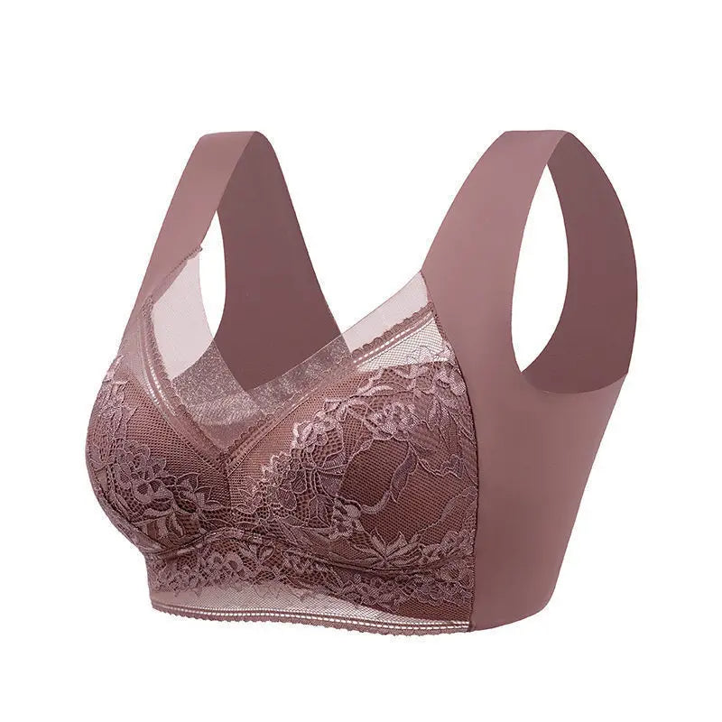 Womens Plus Size Push Up Bra, Ice Silk Seamless Bralette with Lace Trim, Wireless Comfort for Summer & Everyday Wear