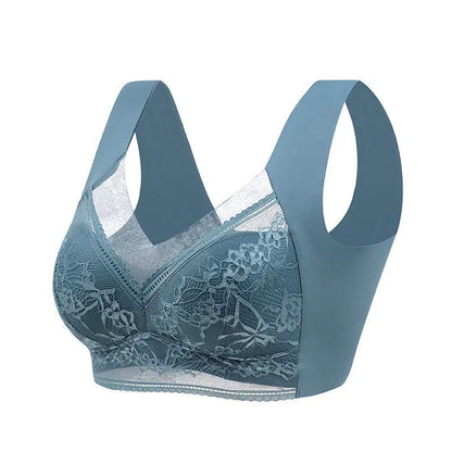 Womens Plus Size Push Up Bra, Ice Silk Seamless Bralette with Lace Trim, Wireless Comfort for Summer & Everyday Wear