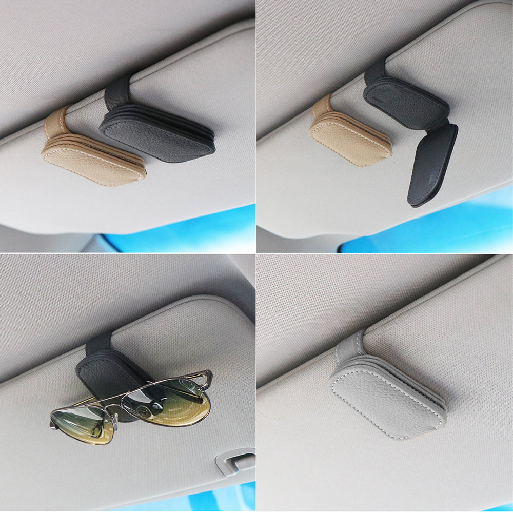 Universal Car Sunglasses Holder – Clip-On Sun Visor Eyeglasses Stand with Card & Ticket Holder – Sturdy Car Accessories