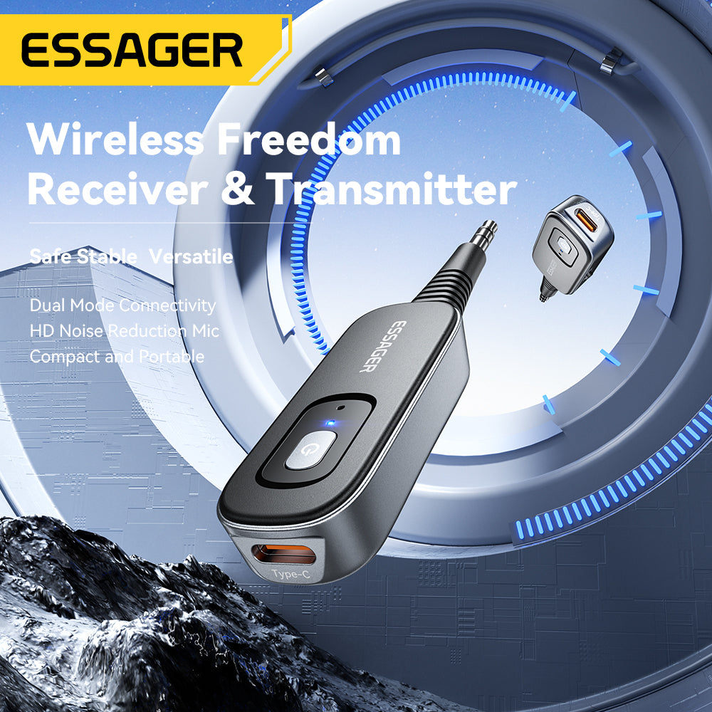 Audio Receiver Transmitter AUX Adapter with Mic, Wireless Stereo Music Audio Adapter for PC, TV & Car Speakers