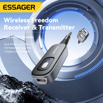 Audio Receiver Transmitter AUX Adapter with Mic, Wireless Stereo Music Audio Adapter for PC, TV & Car Speakers