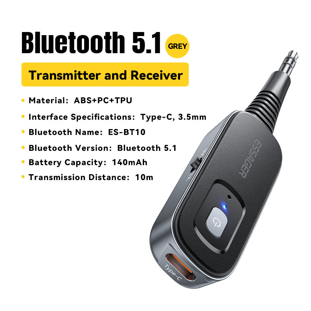 Audio Receiver Transmitter AUX Adapter with Mic, Wireless Stereo Music Audio Adapter for PC, TV & Car Speakers