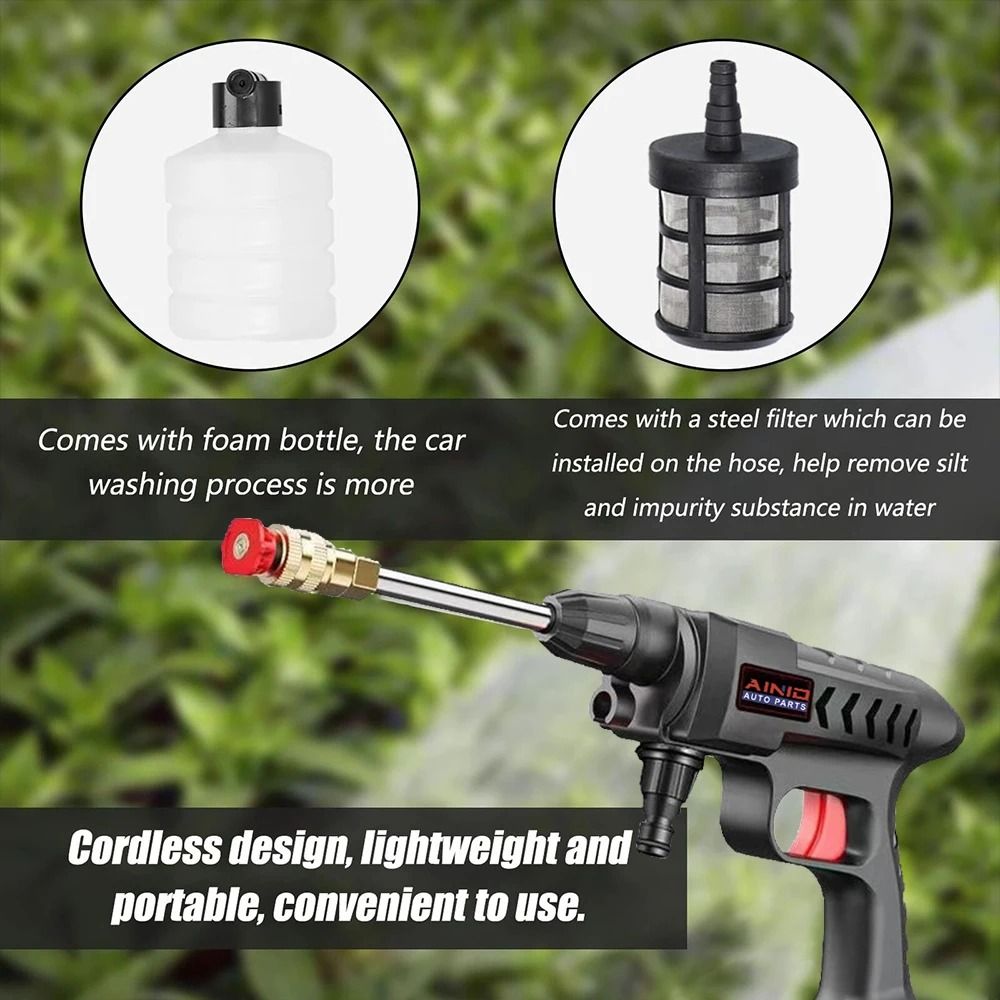 60BAR Wireless High Pressure Car Wash Gun With Self Priming And 300W Motor For Auto And Home Cleani 2