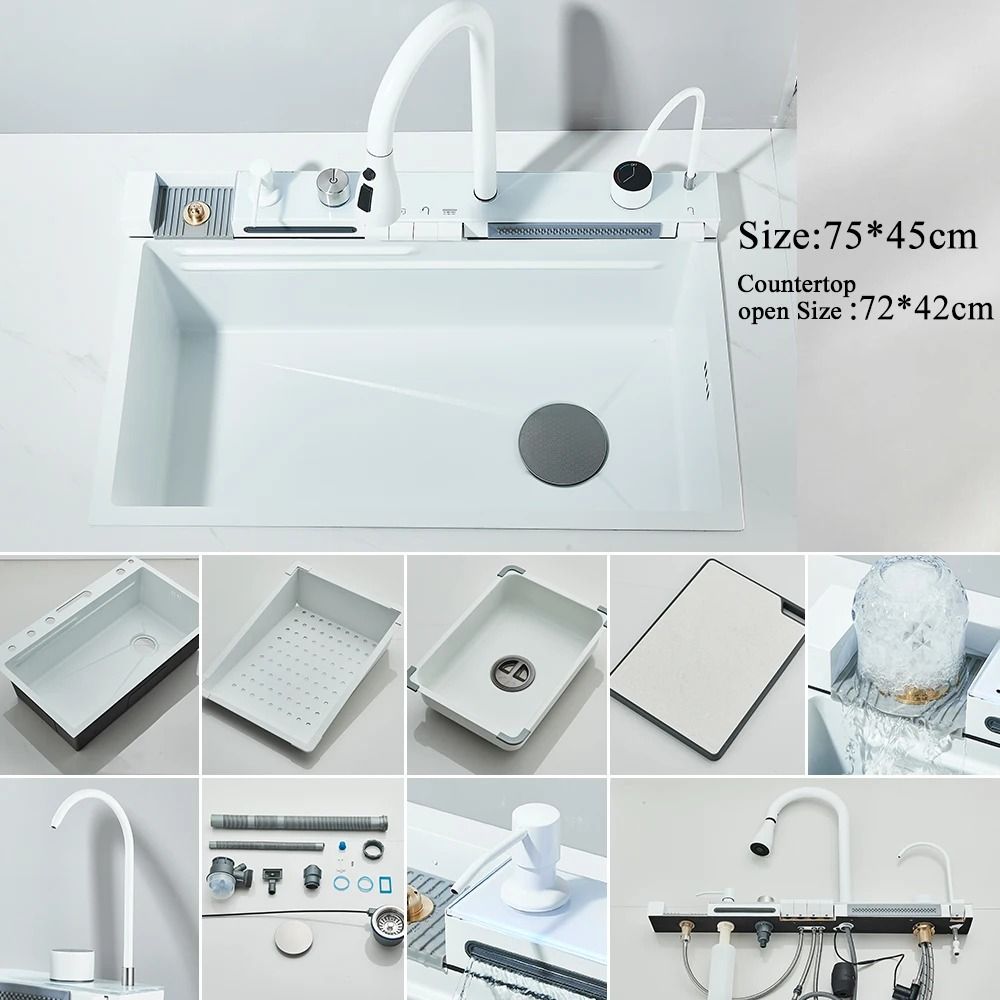 Stainless Steel Waterfall Kitchen Sink With Digital Faucet And Accessories 13