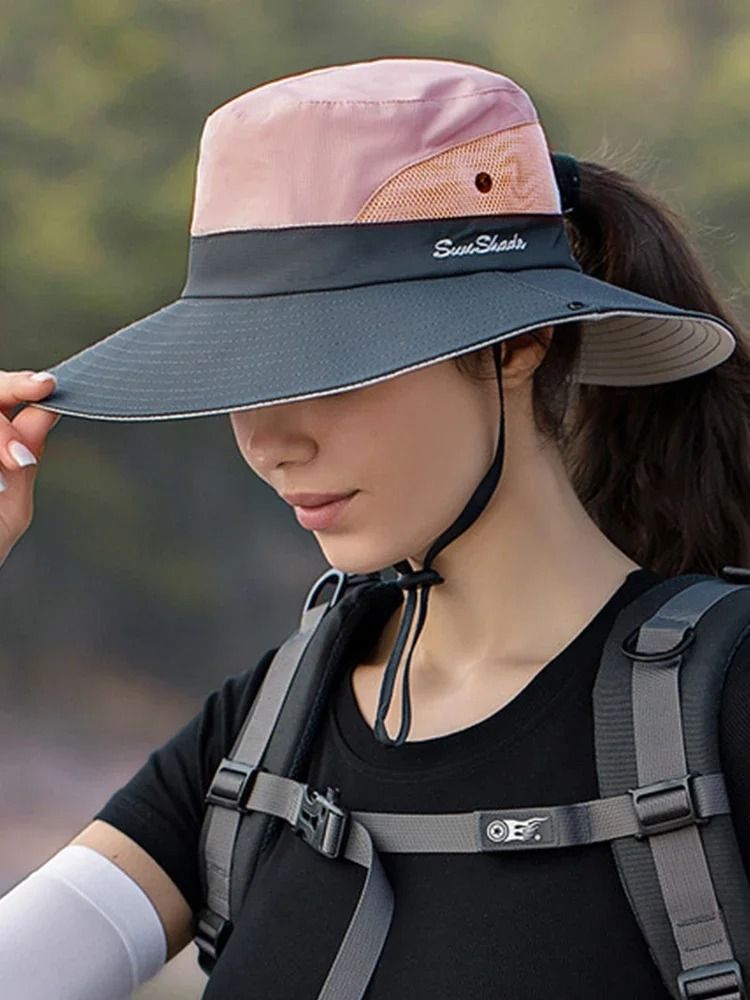 Unisex Quick Drying Bucket Hat with Large Brim and Ponytail Slot for Outdoor Sun Protection