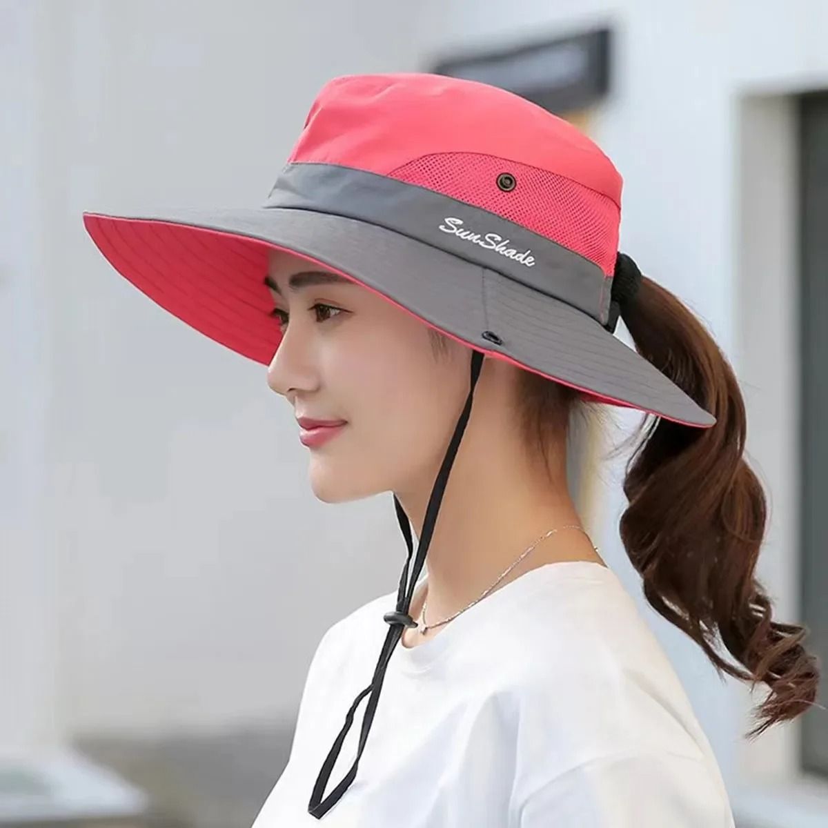 Unisex Quick Drying Bucket Hat With Large Brim And Ponytail Slot For Outdoor Sun Protection 3