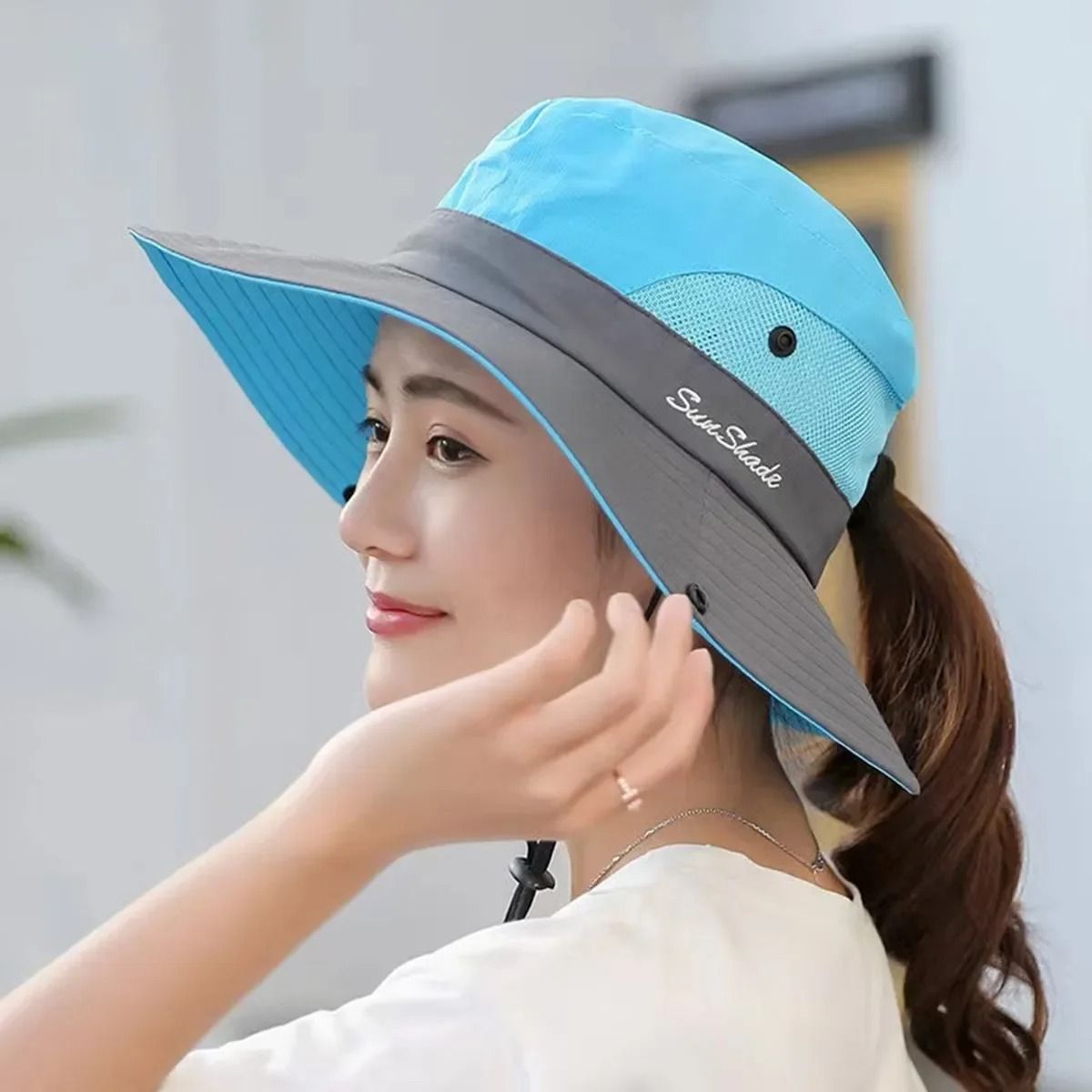 Unisex Quick Drying Bucket Hat With Large Brim And Ponytail Slot For Outdoor Sun Protection 7