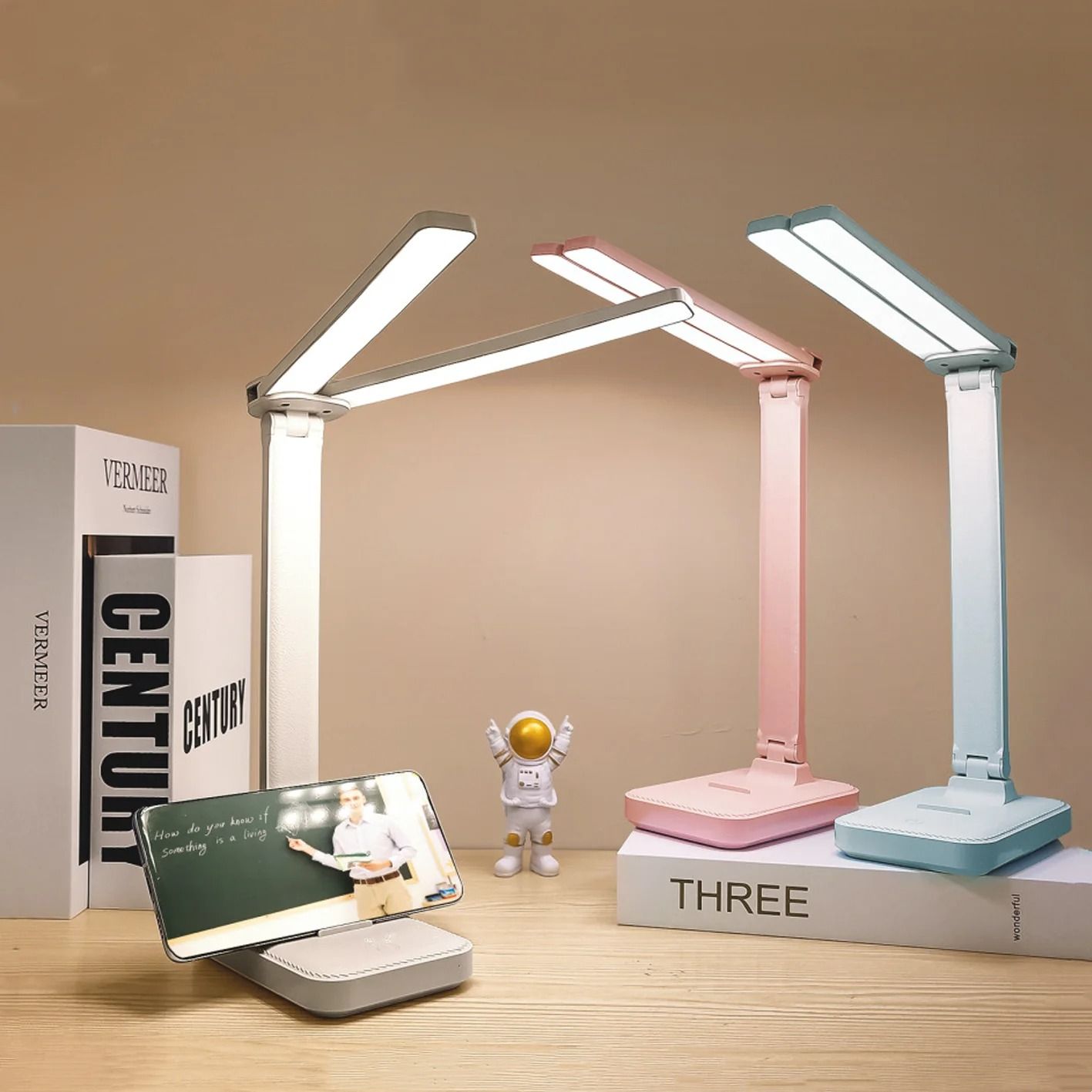 LED Desk Lamp USB Rechargeable Foldable Light with 3 Dimming Levels and Touch Control for Eye Protection