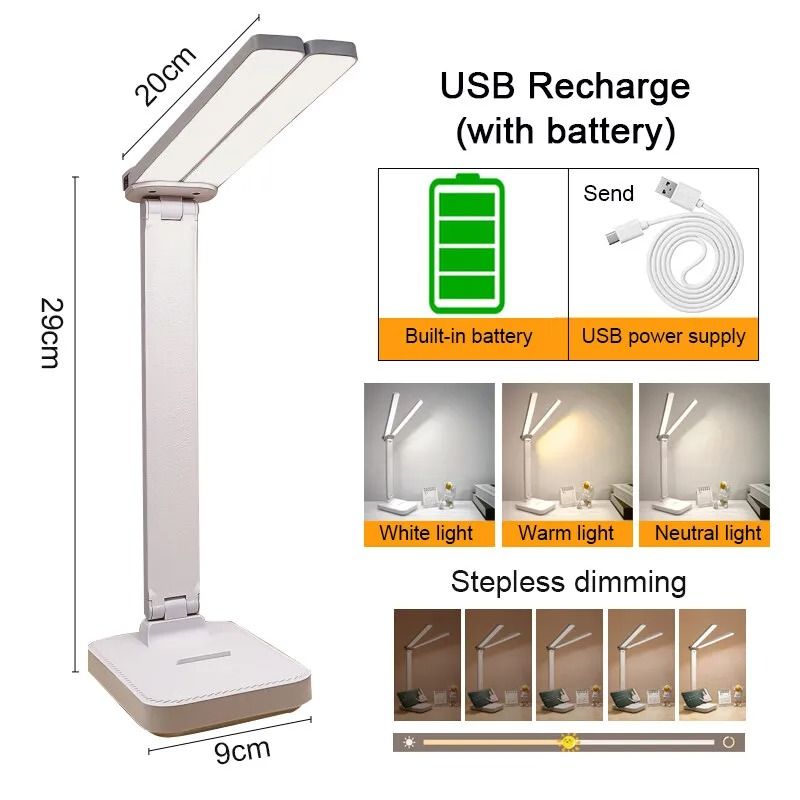 LED Desk Lamp USB Rechargeable Foldable Light With 3 Dimming Levels And Touch Control For Eye Prote 5