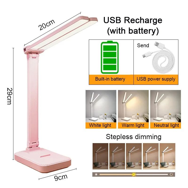 LED Desk Lamp USB Rechargeable Foldable Light With 3 Dimming Levels And Touch Control For Eye Prote 7