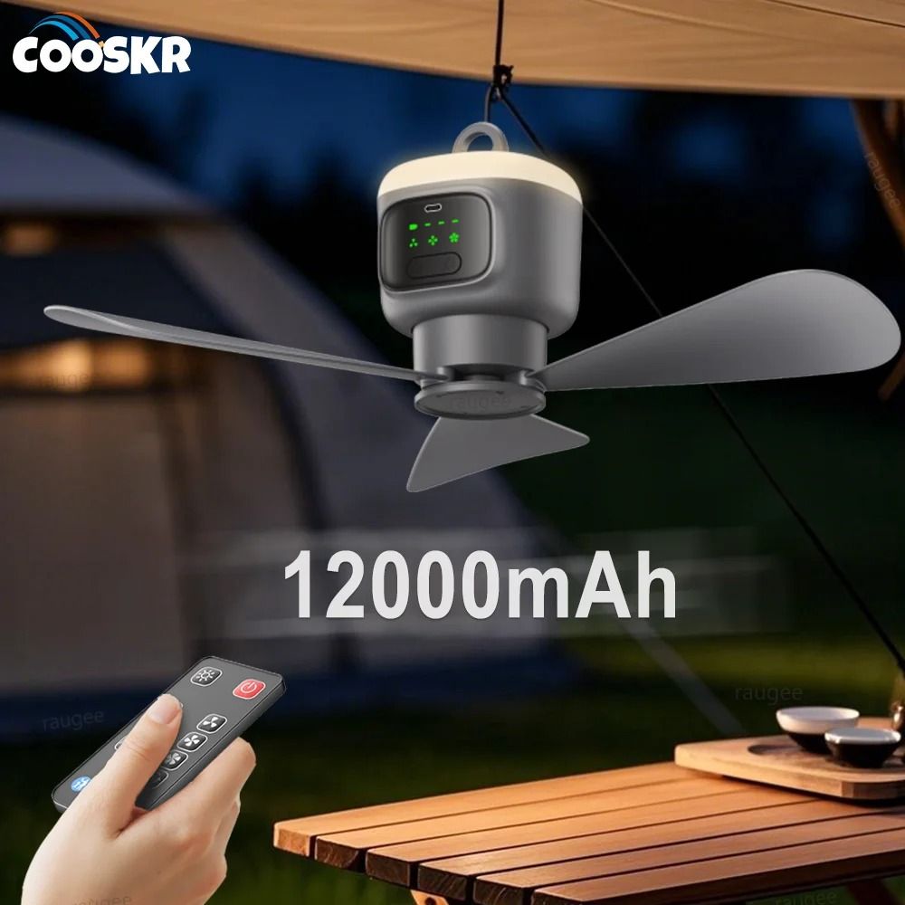 Portable Camping Ceiling Fan with LED Light and Remote Control
