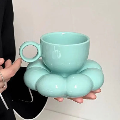 Ceramic Cloud Coffee Mug Set With Matching Floral Saucer For Office And Afternoon Tea 9