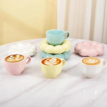 Ceramic Cloud Coffee Mug Set With Matching Floral Saucer For Office And Afternoon Tea 2