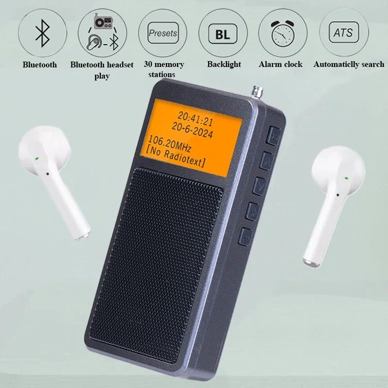 Mini Bluetooth Pocket Radio With Alarm Clock And Backlit Display For FM Stereo And Portable Wireles 1