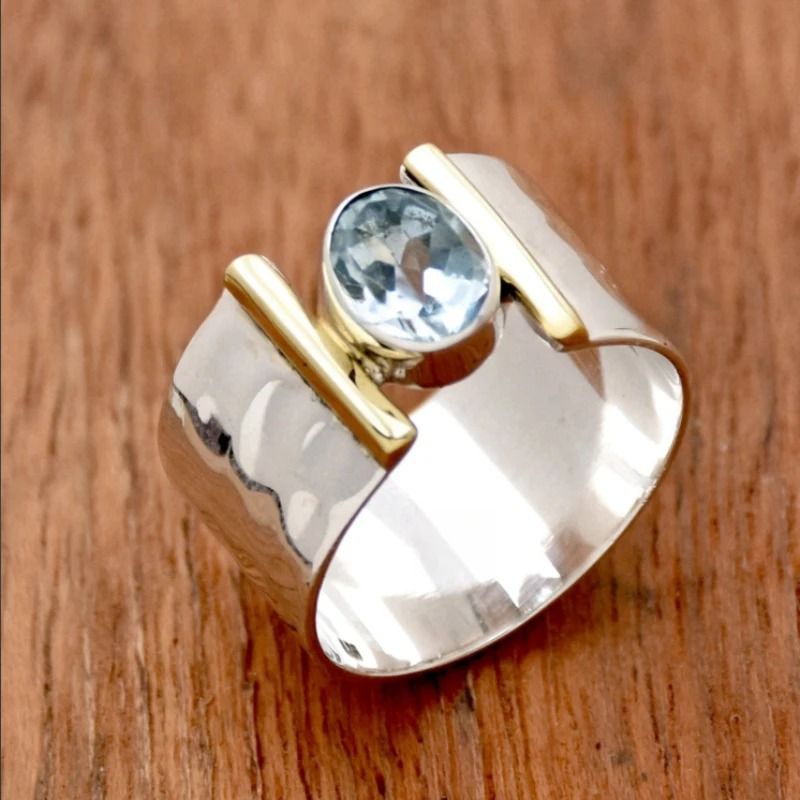 Elegant Wide Band Zirconia Ring for Women with Bold Geometric Style and Vintage Charm