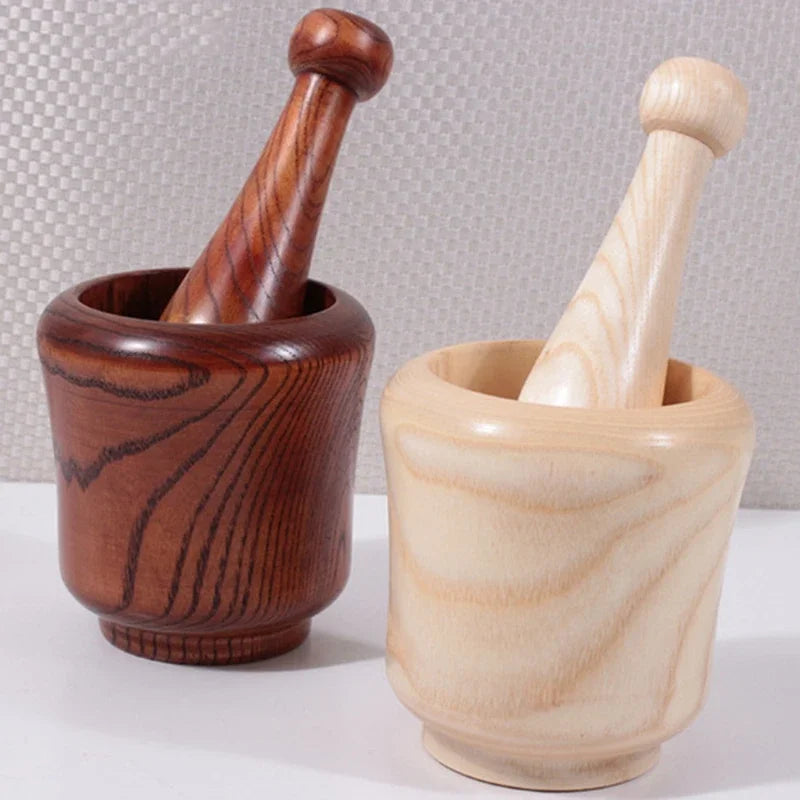 Wooden Mortar and Pestle Set – Ginger Crusher, Spice Grinder, Garlic Mincer & Fresh Chopped Graters for Kitchen & Herbs
