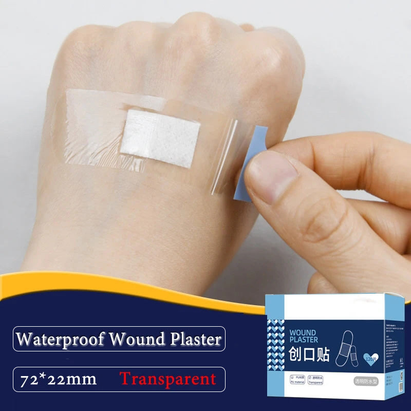 Waterproof Transparent Wound Plasters, Anti-Bacterial Adhesive Medical Bandages for First Aid, Travel & Home Use