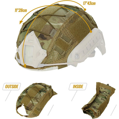 Airsoft Tactical Helmet Cover for MH PJ BJ Fast OPS Core, Camouflage Military Cloth Shell with Adjustable Elastic Cord