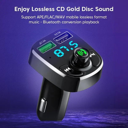 Dual USB Car Charger with Bluetooth 5.0 MP3 Transmitter – 3.1A QC3.0 & Type-C PD Fast Charging, Hands-Free Kit