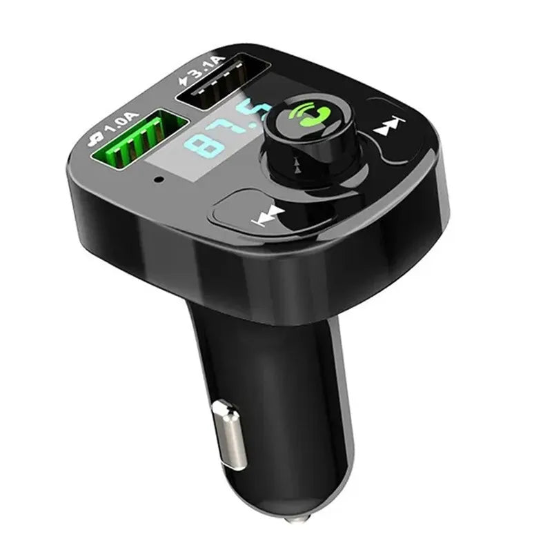 Dual USB Car Charger with Bluetooth 5.0 MP3 Transmitter – 3.1A QC3.0 & Type-C PD Fast Charging, Hands-Free Kit