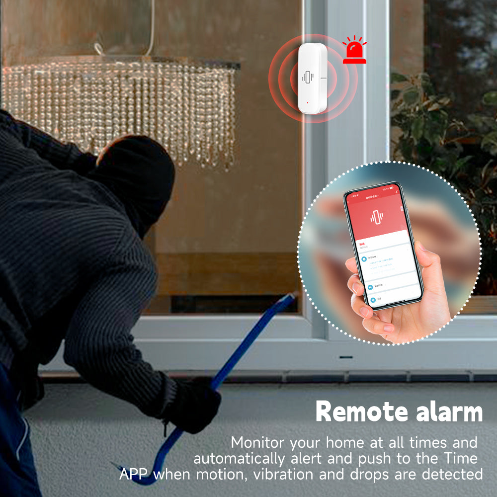 WiFi Tuya Smart Life Vibration Sensor, Motion Shock Alarm with App Control Security Monitor for Home and Door Window