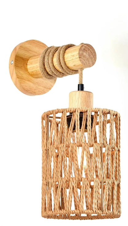 Rustic Hemp Rope Wall Sconce  Farmhouse Bedside Cylindrical Light Fixture 6