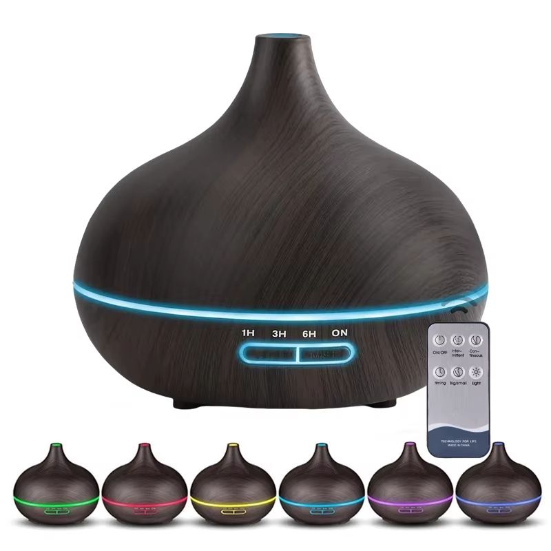 550ml Essential Oil Diffuser – Wood Grain USB Aroma Humidifier with Remote & 7-Color LED Lights