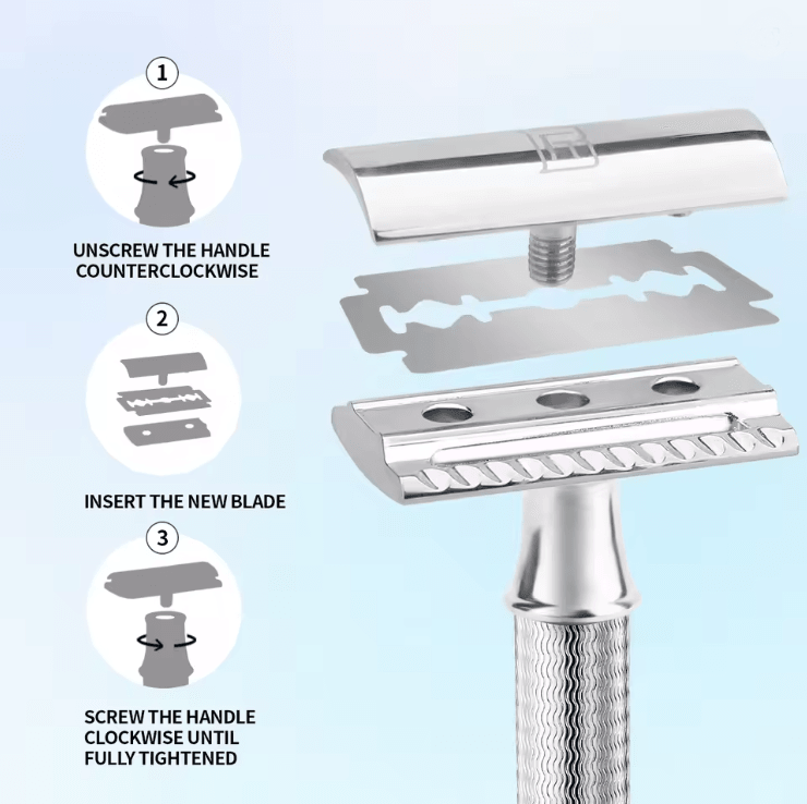 BAILI Poseidon Stainless Steel Double Edge Safety Razor Classic Wet Shave With Platinum Blades 2