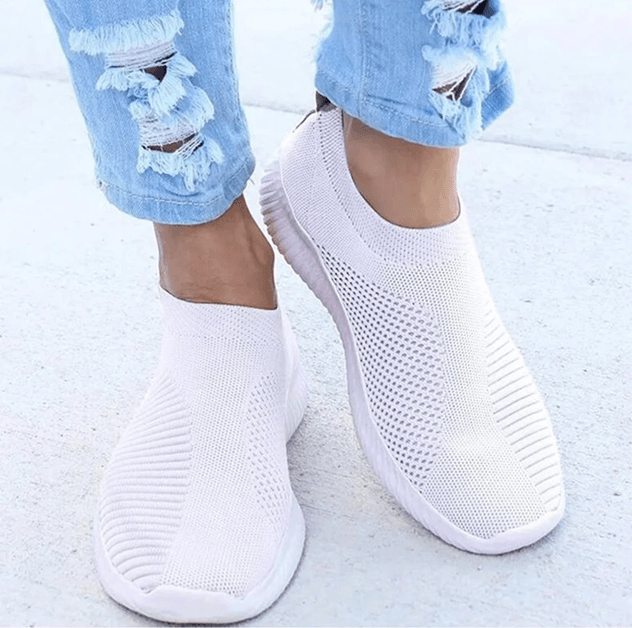 BreezeWalk Womens Lightweight White Slip On Sneakers Casual Flat Shoes 2