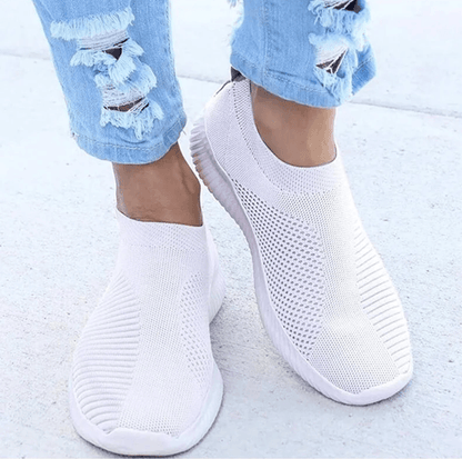 BreezeWalk Womens Lightweight White Slip On Sneakers Casual Flat Shoes 2
