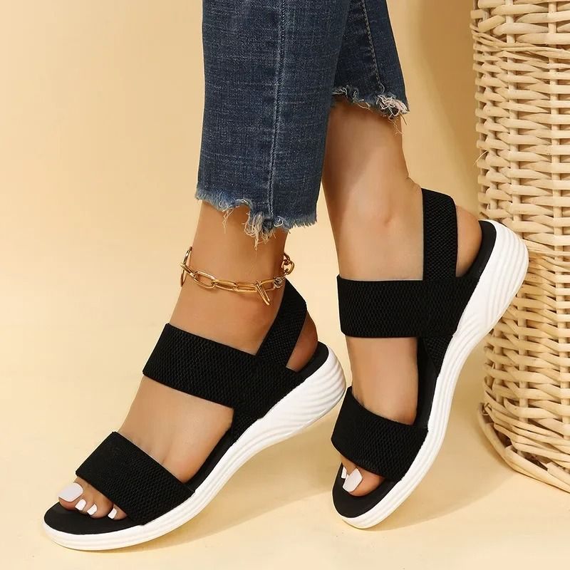 Womens Knit SlipOn Wedge Sandals  Lightweight Elastic  Comfy For Summer 8